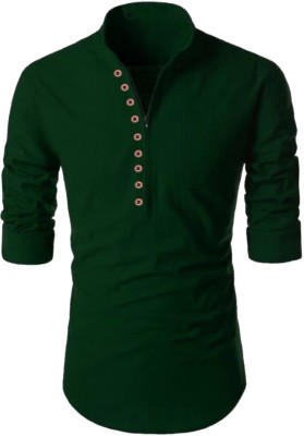 UPQUEDS Men Solid Straight Kurta(Dark Green)