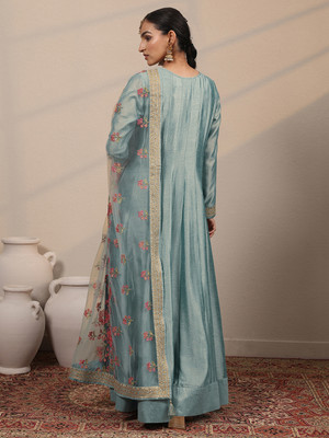 LIBAS Women Embroidered A-line Kurta(Blue)