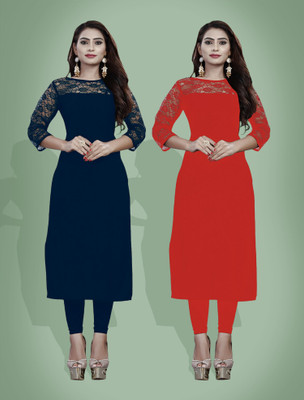 Maheshvi Women Self Design Straight Kurta(Dark Blue)