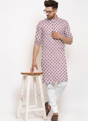 VINAARI Men Printed Straight Kurta(Maroon, Pink)