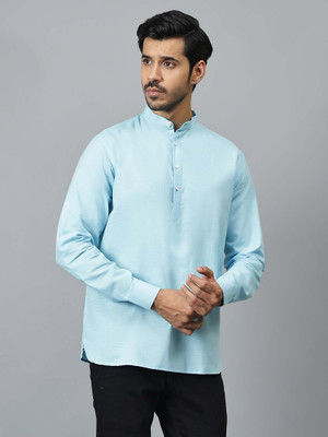 Yugnik Men Solid A-line Kurta(Blue)