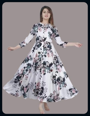 RACHNA FASHION Women Printed Flared Kurta(White)