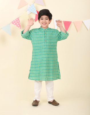 Fabindia Boys Printed A-line Kurta(Green)