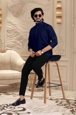 Shree Dutt Creation Men Solid Straight Kurta(Dark Blue)