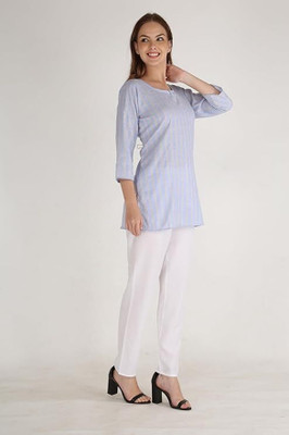 sskt Women Striped Straight Kurta(Light Blue)