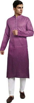 Vardha Men Dyed/Ombre, Embroidered Straight Kurta(Maroon)