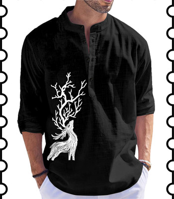 Kavyangle Creation Men Animal Print Straight Kurta(Black)