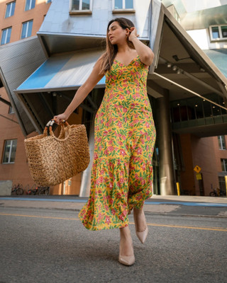 RILAKE Women A-line Multicolor Midi/Calf Length Dress