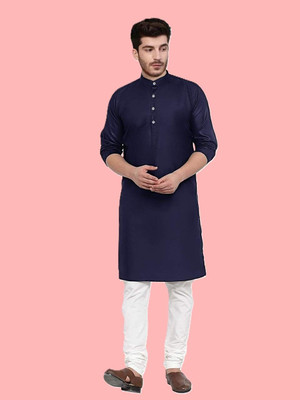 StoneHeart Men Solid Straight Kurta(Dark Blue)