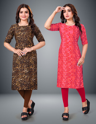 Tashvi Creation Women Printed Straight Kurta(Pink)