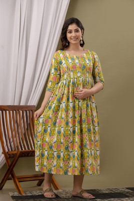 Wifey Women Printed Anarkali Kurta(Yellow)