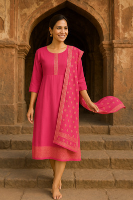 Orange Paper Women Woven Design A-line Kurta(Brown)