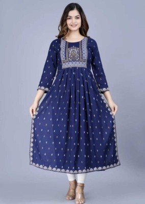 ShreeShyam Handicraft Women Printed Flared Kurta(Blue)