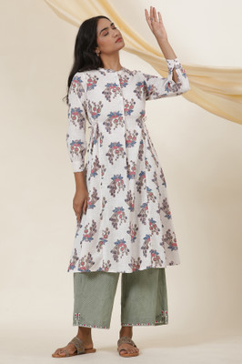 W Women Printed A-line Kurta(White)