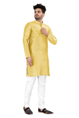PARALLEL TIMES Men Solid Straight Kurta(Yellow)