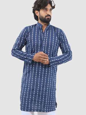 LADSLOOM Men Striped Straight Kurta(Blue)