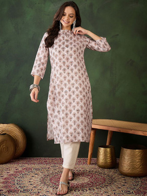 Sangria Women Solid Straight Kurta(Beige)