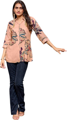 ABHI FAB Women Printed Straight Kurta(Pink)
