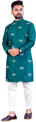 J M CREATION Men Embroidered A-line Kurta(Dark Blue)