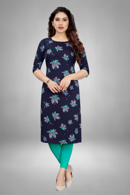 HouseOfCommon Women Printed Straight Kurta(Dark Blue, Grey, Light Green)