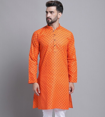 ARMAAN ETHNIC Men Printed Straight Kurta(Orange)