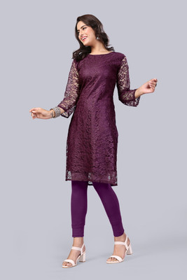 Manthan Creation Women Woven Design A-line Kurta(Dark Blue)