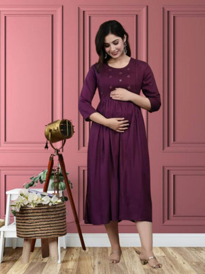 Puruvanshi Women Embroidered Flared Kurta(Purple)