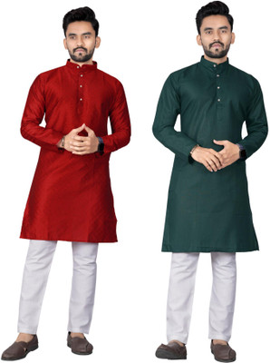 DHASU TRENDZ Men Self Design, Solid Straight Kurta(Multicolor)