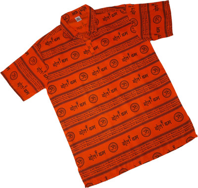 AXOLOTL Men Printed Straight Kurta(Orange, Black)