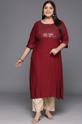 Elegant Creation Women Embellished Straight Kurta(Maroon)