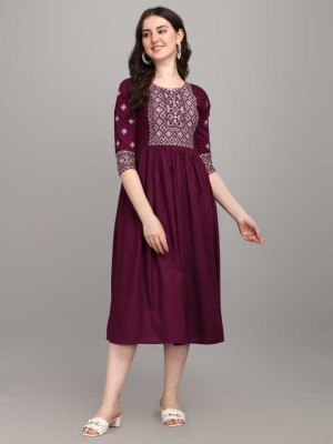 ANSH CREATION Women Embroidered Flared Kurta(Maroon)