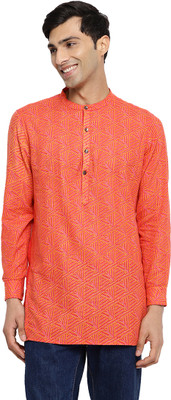 Fabindia Men Printed Straight Kurta(Red)