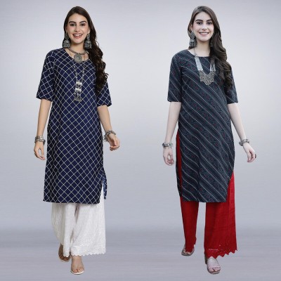 1 Stop Fashion Women Printed A-line Kurta(Dark Blue, Red, White)