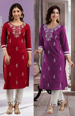 SISTO Women Chikan Embroidery Straight Kurta(Multicolor)