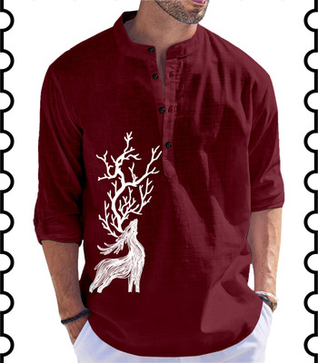 Kavyangle Creation Men Animal Print Straight Kurta(Maroon)