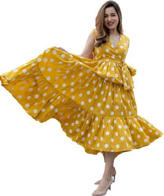Your Style Women Geometric Print Flared Kurta(Yellow)
