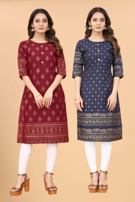 KETAKI FASHION Women Printed Straight Kurta(Maroon, Dark Blue)