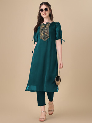 Lovisa Fashion Women Embellished, Embroidered Straight Kurta(Green)
