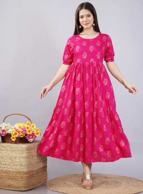 Malia Fashion Women Printed Anarkali Kurta(Pink)