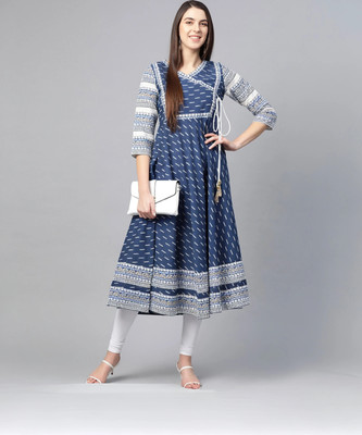 AKIKO Women Printed Anarkali Kurta(Blue)