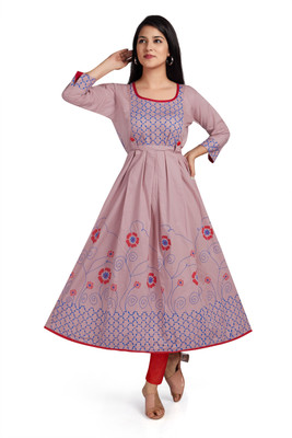 Hur Fashion Zone Women Block Print Anarkali Kurta(Pink)