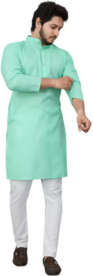 VyomCreation Men Solid Straight Kurta(Light Green)