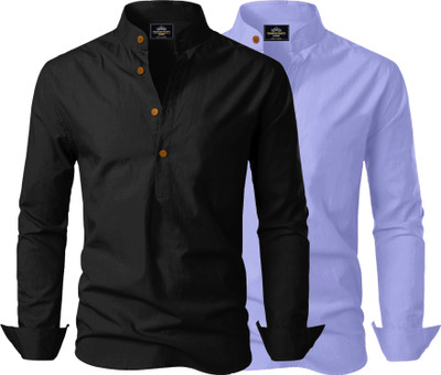 Kavyangle Creation Men Solid Straight Kurta(Black, Blue)