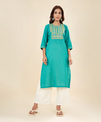 Rangmanch by Pantaloons Women Printed Straight Kurta(Blue)