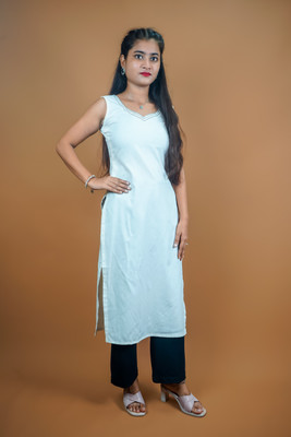 MAVI Collection Women Solid Straight Kurta(White)