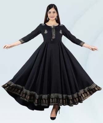 Kapishreshth Women Embroidered Anarkali Kurta(Black)