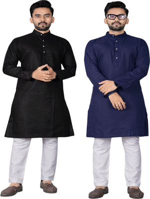DHASU TRENDZ Men Solid Straight Kurta(Black, Dark Blue)