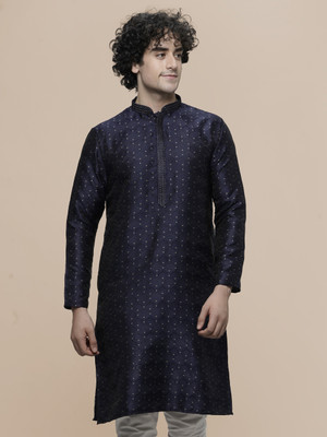 Maahi Fabs Men Printed Straight Kurta(Dark Blue)