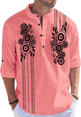 FOLGEN Men Self Design Straight Kurta(Pink)