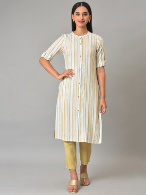 Aurelia Women Solid Straight Kurta(Beige)